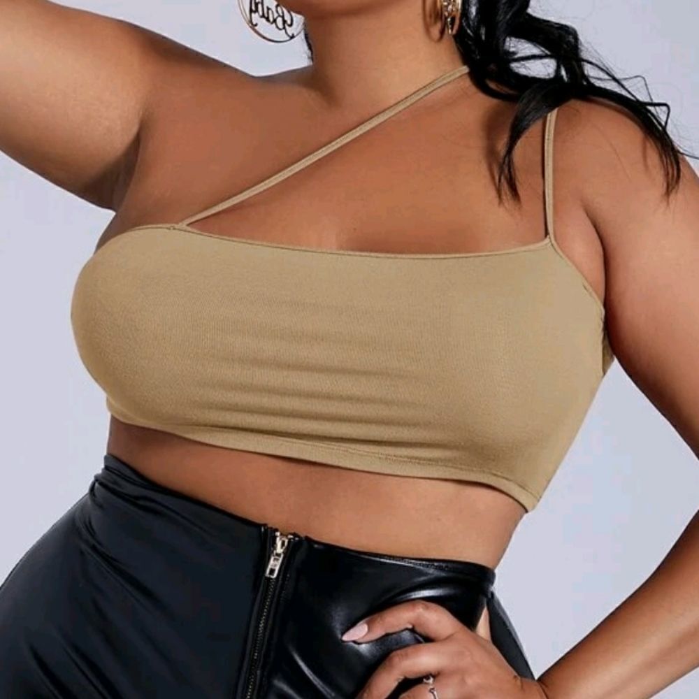 Khaki Crop Top with Spaghetti Straps Plus Size